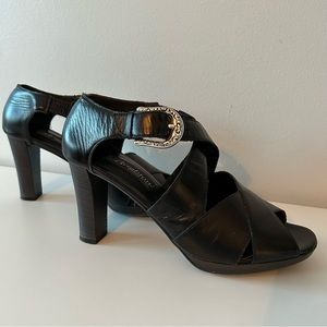 Brighton Vogue, made in Italy, heeled sandals, leather, silver buckles, Size 8.5